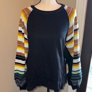 We The Free Black Multicolor Striped Sweater